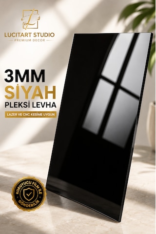 Siyah Pleksi Levha 2.8-3mm Parlak Yüzeyli Akrilik Pleksiglas Mika Dekorasyon, Hobi Ve Tabela Kullanımı Lazer Ve Cnc Kesime Uygun Çeşitli Ebatlar