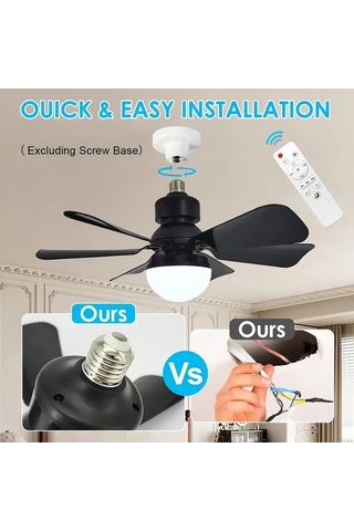 Xuweiwei 20.5 İnç Siyah Akıllı Led Tavan Fanı Işığı 52.07 41.91 Cm Uzaktan Kumandalı 3 Renk Sıcaklık Sessiz Çalışma Modern Tasarım E26 E27 Soket