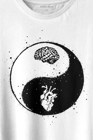 Ying Yang Kalp Beyin Yingyang Aşk Mantık Baskılı Tişört Unisex T-shirt 001