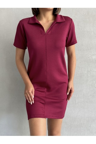 Kadın Polo Yaka Soft Touch Elbise Bordo