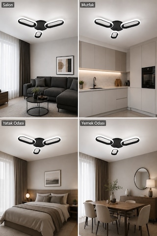 Hilton 3'lü Led Plafonyer Avize Beyaz Işık Siyah