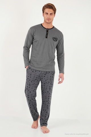 Buratti Desenli Pamuklu Düğmeli Bisiklet Yaka Pijama Takımı Erkek Pijama Takımı 6575002 Füme