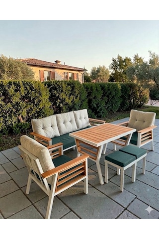 Olivia Metal Bahçe Balkon Teras Koltuk Takımı 3+1+1+masa+2 Adet Puf Çok Renkli