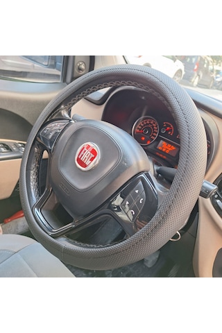 Delikli Geçmeli Direksiyon Kılıfı 38 Cm Siyah, Siyah Dikiş