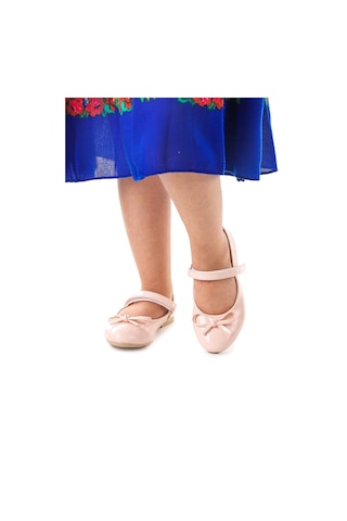 Kiko Kids Fiyonklu Cırtlı Kız Çocuk Babet Ayakkabı 201 Rugan Pudra 001