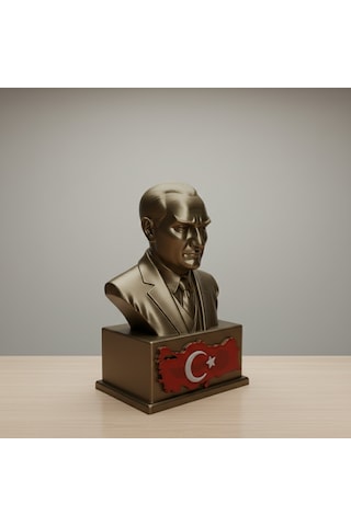 Atatürk Masaüstü Biblo Figür - Türkiye Haritası Kabartmalı Kaideli - Hediyelik Dekoratif Büst 10 X 6,2 Cm
