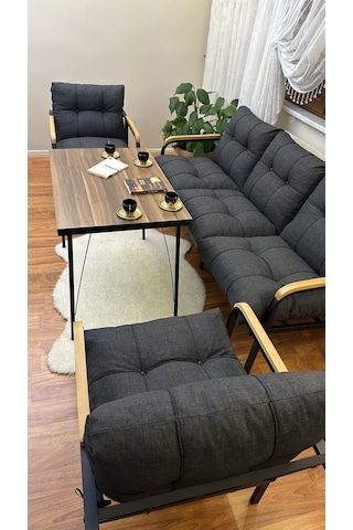 Modern Style Home Modern Sarıyer Balkon, Bahçe, Cafe - Metal Kanepe Koltuk Takımı - 3+1+1+masa Antrasit Modernk025 Antrasit