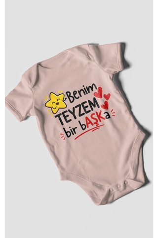 Morivokids Benim Teyzem Bir Başka Kısa Kollu Bebek Body %100 Pamuk Pastel Pembe