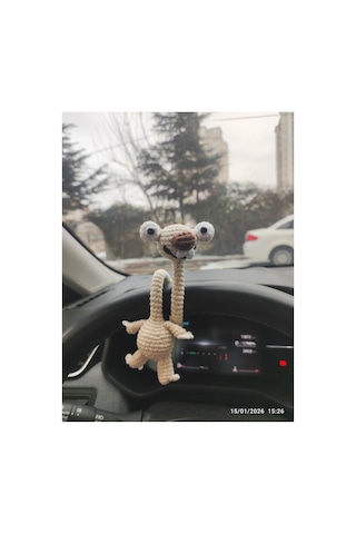Adenya Sepeti Sepeti Amigurumi Sid Uzun Boyunlu Direksiyon Aksesuarı -telli El Yapımı Sevimli Araba Süsü Bej
