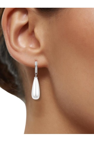 Şık Ve Zarif 925 Ayar Uzun Drop İnci Taşlı Gümüş Küpe