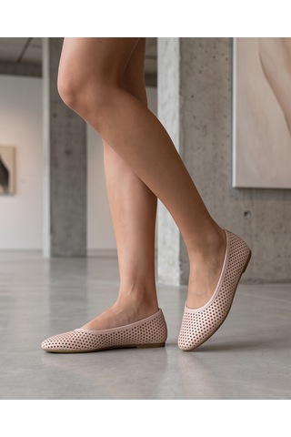 Futsishoes Bella Pembe Hakiki Deri Delikli Günlük Kadın Babet Ayakkabı