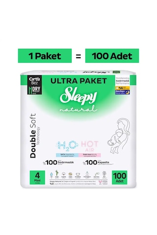Sleepy Natural Double Soft Ultra Paket Bebek Bezi 4 Numara Maxi 100 Adet
