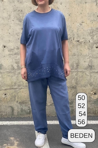 Mia Butik Büyük Beden Verona İndigo Keten Takım İndigo