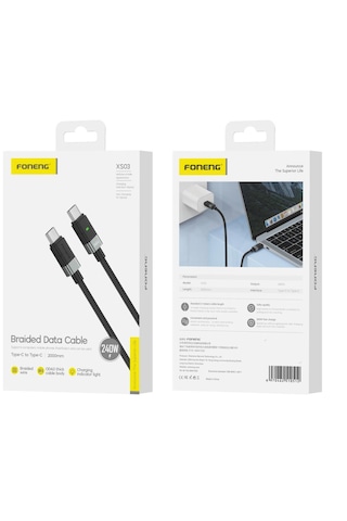Foneng XS03 240 W 1.2 M Örgülü Şarj Ve Data Kablosu