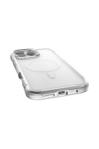 Apple Uyumlu iPhone 16 Pro Kılıf Magsafeli Raptic Air Serisi Airbag Tasarımlı Metal Köşelikli Şeffaf Kapak Gümüş