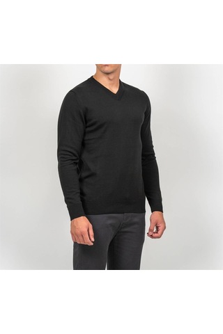 Erkek V Yaka Triko Slim Fit Pamuklu Kazak Ncs Jeans 3002-Siyah