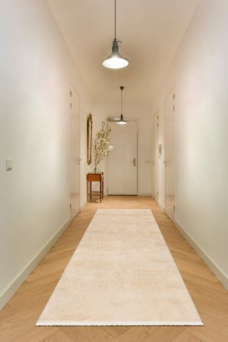 Valeryhome Vl Comfort Düz Saçaklı Peluş Düz Yolluk Bej Düz Saçak Bej