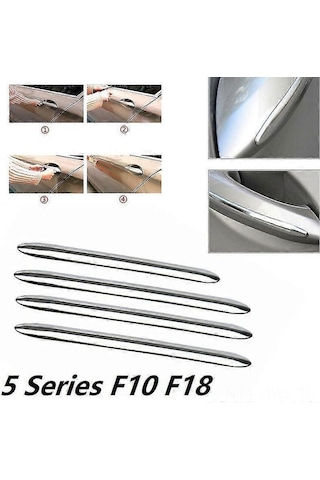 Honmex Bmw 5 Serisi F10/gt F07 2011-2017 Dış Kapı Kolu Kaplama Trimleri, Parlak Çelik, 4 Adet Set 3 Uzun + 1 Kısa