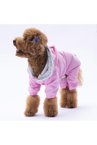 Pettrend Pembe Kürklü Tulum Yağmurluk Küçük Irk Yağmurluk Köpek Kıyafeti