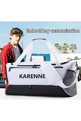 Sandwich Motion003 Kişiselleştirilebilir Büyük Kapasiteli Spor Bagaj Çantası Islak Kuru Bölmeli Siyah Siyah