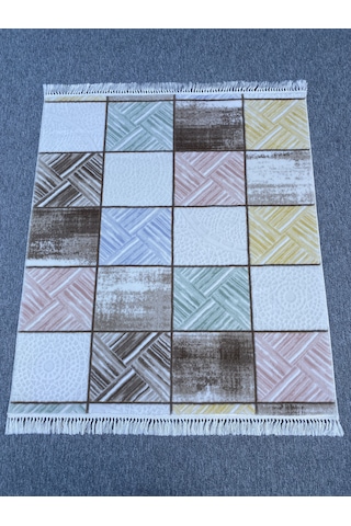 Kareli Desenli Renkli Kesme Halı 120x140 Kesme Akrilik Halı