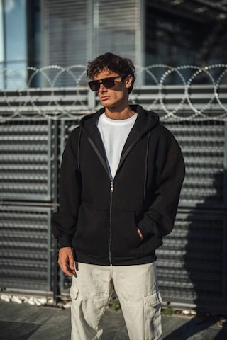Efnaz Style Oversize Tam Fermuarlı Uzun Kol Hırka - Siyah