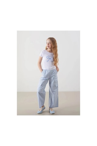 LC Waikiki Lcw Kids Beyaz Bisiklet Yaka Fiyonk Baskılı Kız Çocuk Crop Tişört Buxe Whıte