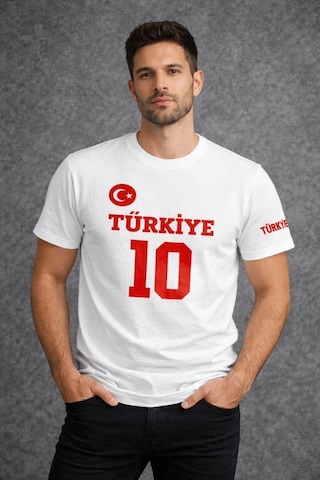 Novalisse Erkek Türkiye Ay Yıldız Baskılı 10 Numara Forma Tişört Taraftar T-shirt - Beyaz Çoklu Renk