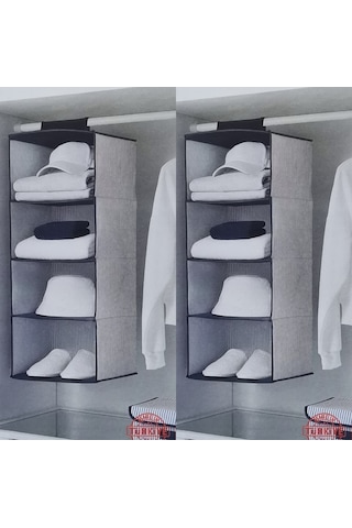 2 Adet 4 Raflı Dolap Düzenleyici 30x30x85 Cm Mavi