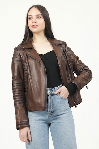 Dericlub Yb-2164 Gerçek Deri Kadın Mont Camel