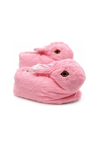 Modafocus Sevimli Tavşan Figürlü Peluş Kadın Ev Pandufu - Pembe Pembe