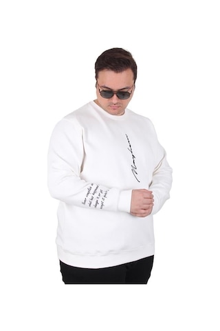 Starbattal Büyük Beden Bisiklet Yaka Sweat Double Face 25707 Ekru Ekru