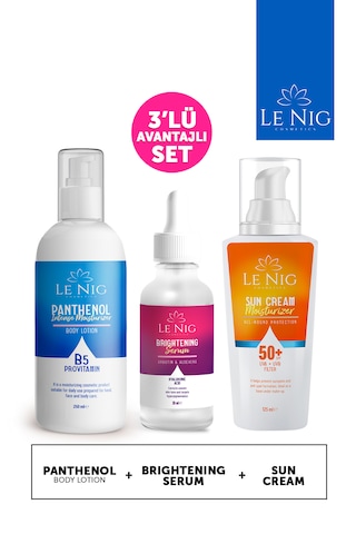 Le Nig Nemlendirici Vücut Losyonu 250 ML + Aydınlatıcı Serum 30 ML + Güneş Kremi SPF50+ 125 ML