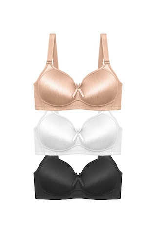 Cottonill Bra - Elvia Büyük Beden Parlak Balensiz Straplez Minimizer Kadın Sütyen 3'lü Paket-2 Çok Renkli