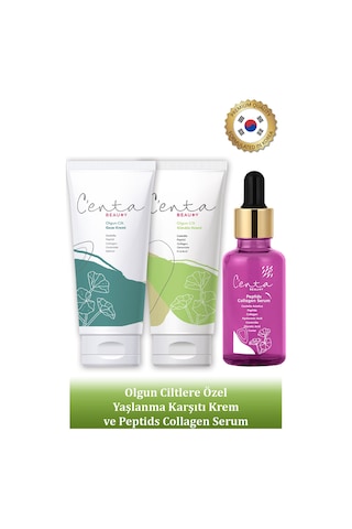 C'enta Beauty Olgun Ciltler için Gündüz Kremi 50 ML + Gece Kremi 50 ML + Peptids Collagen Serum 30 ML