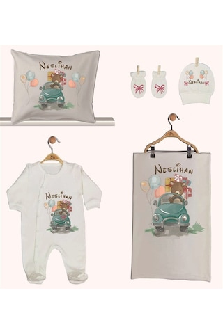 Pia Baby Gl 1935-02 İsme Özel Beşli Tulum Set Krem