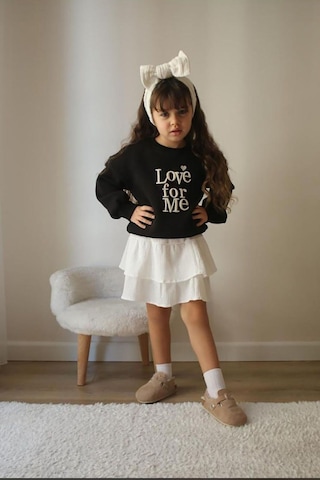 My Kids Wear Bandanalı Etekli Tarz Kız Çocuk Takımı Üst Üç İplik Siyah