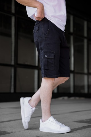 Siyah Renk Kargo Cepli Gabardin Erkek Şort-1800 Siyah