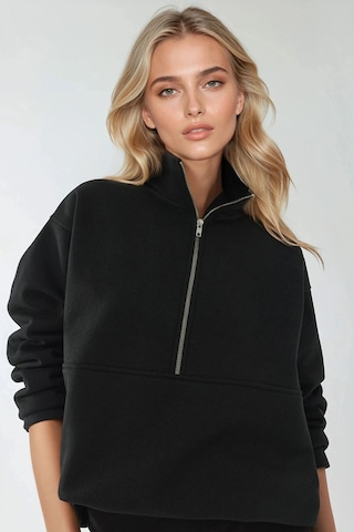 Hiccup Rahat Kesim Uzun Kollu Fermuarlı Sweatshirt Siyah