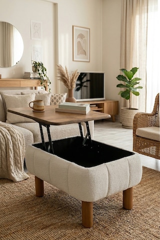 Ester Sandıklı Mekanizmalı Orta Sehpa/bench, Kırık Beyaz