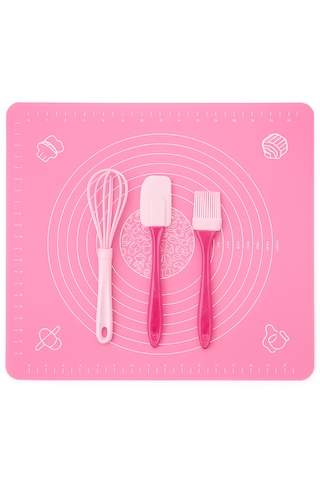 Silikon Hamur Açma Matı 40x50 Cm + 3 Lü Mutfak Seti Çırpıcı, Spatula, Yağ Fırçası