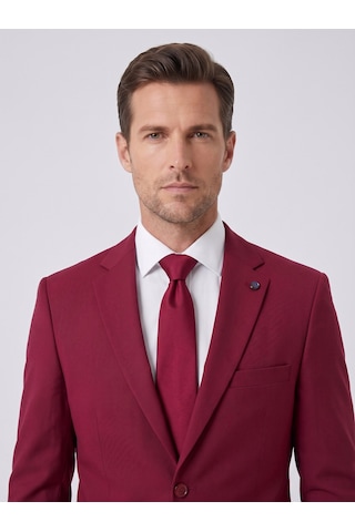 Tk6893 Erkek Klasik 2 Li Takım Elbise 2 Düğmeli Slim Fit Esnek Kumaş Çift Yırtmaçlı 7 Drop Bordo