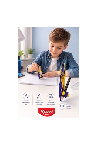 Sarı Plastik Pergel Kurşun Kalemli 1 Adet Maped Kidz 191611 Pergel Matematik Geometri Mimari Proje Teknik Çizim