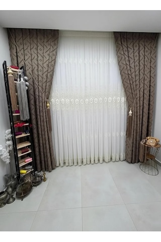 Nivemeshome Cansel Gold 1/3 Pileli Tül Perde Ekru