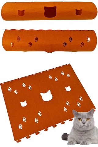Kedi Oyuncağı Tüneli 1. Kalite 3mm Keçeden Geçmeli Kedi Ve Pati Figürlü 9 Renk A4