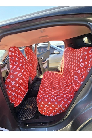 Lv Desen Xl Kırmızı 3d Baskı Otomobil Servis Kılıfı Ön Ve Arka 4parça Takım 1.kalite Likrali Penye Y 1 Takım