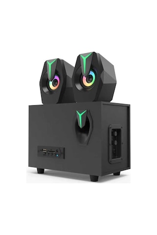 Multimedya Bluetooth Hoparlör Sd Kart Usb 2.1 Kanal Subwoofer 2+1 Işıklı Pc Speaker