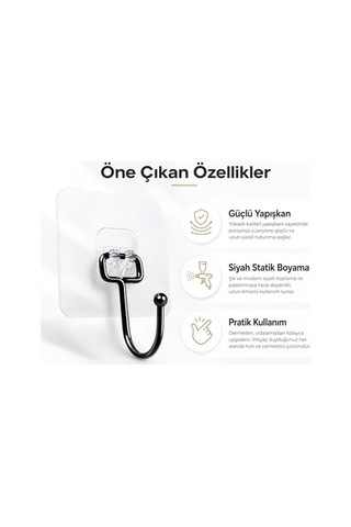 Siyah Güçlü Yapışkanlı Kancalar - 3 Adet 12 Izgara