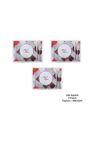 Amerikan Servis Kağıdı Afiyet Olsun Baskılı Beyaz Masa Örtüsü - 29 X 40 Cm. - 100 Adetlik 3 Paket Acı Kahverengi