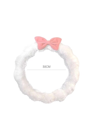 Fiyonklu Yumuşak Peluş Kış Direksiyon Kılıfı Beyaz